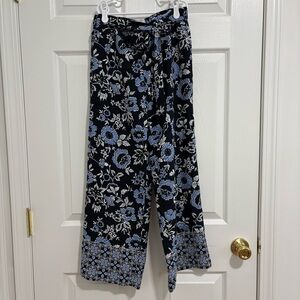 LOFT Blue Wide-Leg Ankle Pants with Blue Floral Print